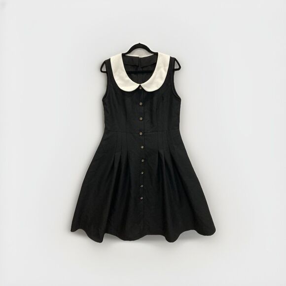 Cider Dresses & Skirts - Cider Tweed White Collar Black Dress Buttons Ruffle Hem Midi Sz XL Fit And Flare